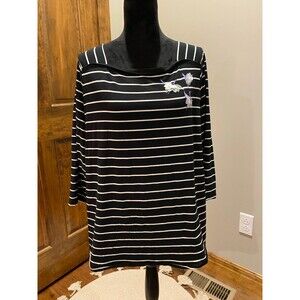 Ava & VIV Black White Striped 3/4 Sleeve Size 2 X Stretch Casual Fun Blouse Top